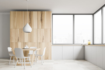 White countertops kitchen with table