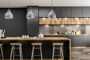 Tapeten Gray kitchen with bar close up © ImageFlow