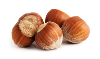 Hazelnuts on white background