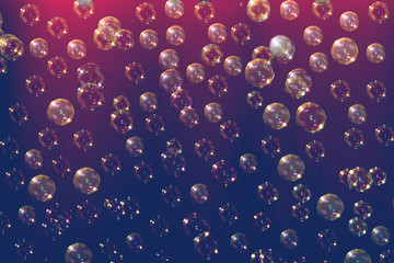 soap bubbles with smoke on dark red background