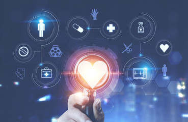 Hand with stethoscope, medical interface