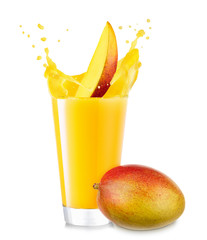 Fototapeta na wymiar glass of splashing mango juice