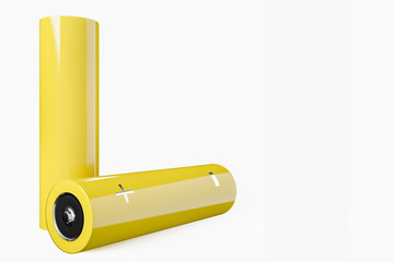 Yellow alkaline batteries on white background