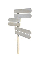 Isolated old white wooden guidepost on white background