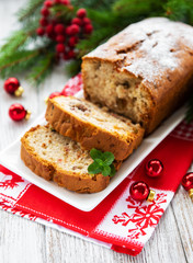 traditional homemade stollen with dried fruits and nuts