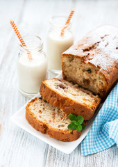 traditional homemade stollen with dried fruits and nuts