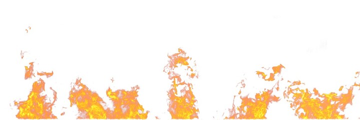 Real fire flames isolated on white background. Mockup on white of 5 flames.