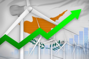 Fototapeta premium Cyprus wind energy power rising chart, arrow up - environmental natural energy industrial illustration. 3D Illustration