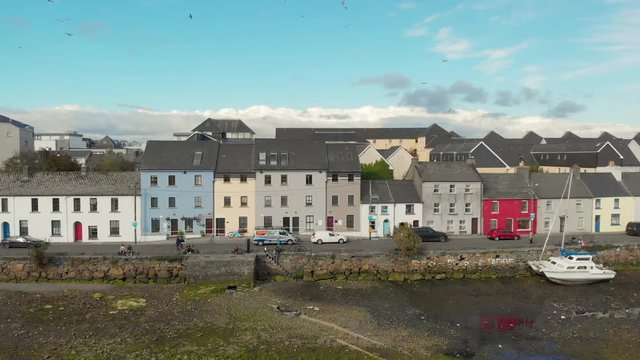 An aerial view across the River Corrib, towards The Long Walk in Galway, Ireland.