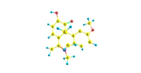 Dihydrocodeine molecular structure isolated on white