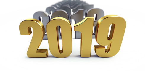 New Year 2019 on a white background 3D illustration, 3D rendering