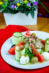 An improvisation on the theme of the famous “Nicoise” in the readings of our cooks is tuna, greens, vegetables, quail eggs, a special dressing based on olive oil
