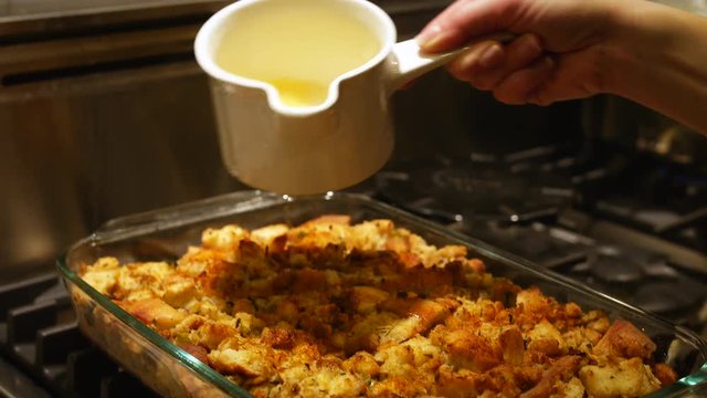 Authentic Shot of Butter Poured on Stuffing for Holiday Meal