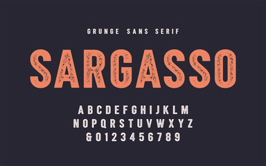 Sargasso grunge san serif vector font, alphabet, typeface