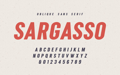 Sargasso oblique san serif vector font, alphabet, typeface