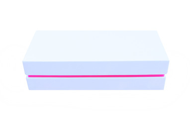 Close up white or gray empty box  with line pink border patterns isolated on white background  ,horizontal