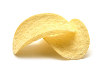 Potato chips isolated white background.