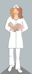 vector illustration. Nurse who cares baby..