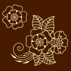 Set of Mehndi flower pattern for Henna drawing and tattoo. Decoration in ethnic oriental, Indian style.