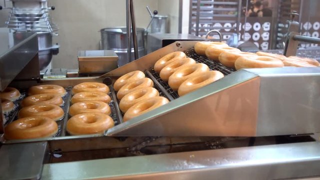 Donuts on industrial conveyer industrial machine