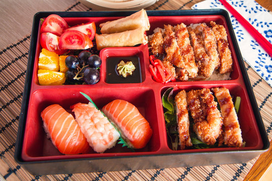 Bento Box With Sushi And Katsu