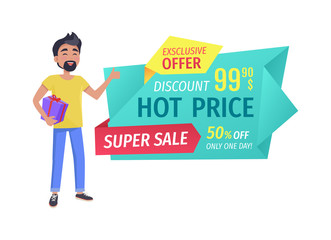 Hot Price and Super Sale Offer Vector Illustration