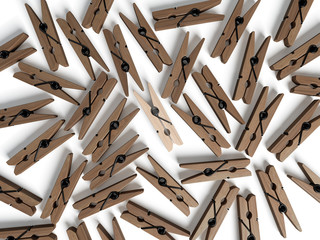 Discrimination concept of one clothespin in a group of other clothespins. 3d illustration