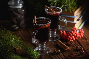 Mulled wine with spices and citrus fruit