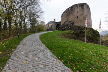 Bourscheid castle in luxembourg. Entrance