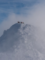 Naklejka na ściany i meble Cold snowy winter in Low Tatras mountains. Hill Chopok and Dumbier at background, Slovakia