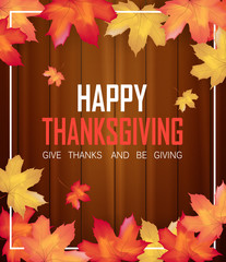 Thanksgiving design background with Colorful  falling maple  leaves. Autumn seasonal lettering. for card poster web banner template vector illustration