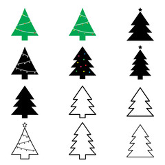 Christmas tree icon set in modern flat design isolated on white background, new year vector illustration for web site or mobile app
