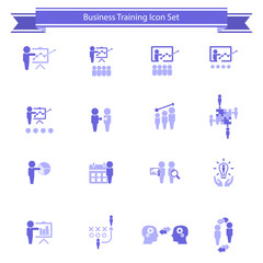 Business Management, Business Training, Business Strategy And Human Resources Icon Set. Flat Style Vector Icons. 
