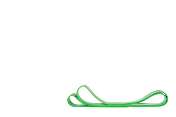 Green resistance band for fitness sport, isolated on white background, copy space template