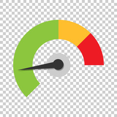 Meter dashboard icon in flat style. Credit score indicator level vector illustration on isolated background. Gauges with measure scale business concept.