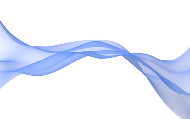 Blue color scarf. Abstract blue wave. Bright blue ribbon on white background. Abstract blue color smoke. Raster air background. 3D illustration