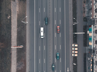 Traffic city road with motorway fee port aerial view