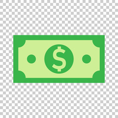 Dollar currency banknote icon in flat style. Dollar cash vector illustration on isolated background. Banknote bill business concept.