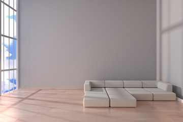 sofa in room, 3D rendering