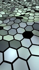 Honeycomb with a gradient color. Perspective view on polygon look like honeycomb. Wavy surface. Isometric geometry. 3D illustration