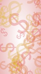 Multicolored translucent dollar signs on white background. Vertical image orientation. 3D illustration