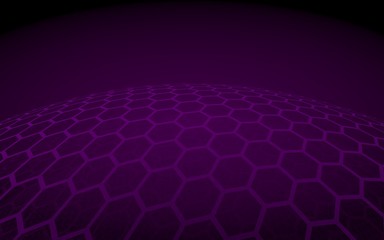 Multilayer sphere of honeycombs, violet on a dark background, social network, computer network, technology, global network. 3D illustration