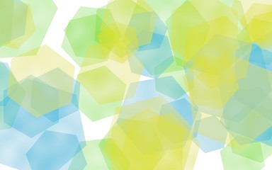 Fototapeta na wymiar Multicolored translucent hexagons on white background. Green tones. 3D illustration