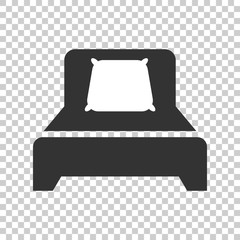 Bed icon in flat style. Sleep bedroom vector illustration on isolated background. Relax sofa business concept.
