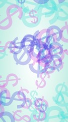 Multicolored translucent dollar signs on white background. Vertical image orientation. 3D illustration