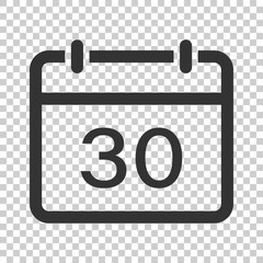 Calendar agenda icon in flat style. Planner vector illustration on isolated background. Calendar business concept.