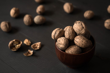 wallnuts in wooden bowl
