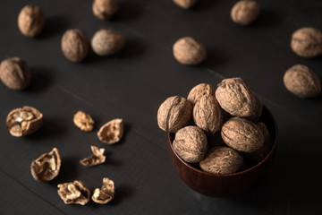 wallnuts in wooden bowl