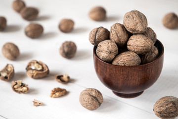 wallnuts in wooden bowl