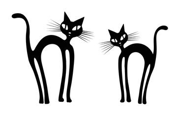 Two cats silhouettes on white background(Vector illustration).